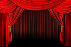 Red curtain on a stage.