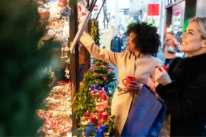 Two women holiday shopping.