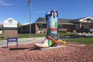 Boot in front of Wyoming Bank and Trust.