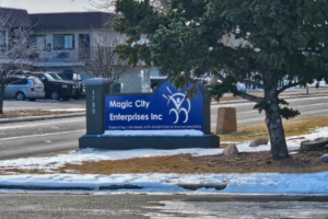 Magic City Enterprise's sign in Cheyenne, Wyoming.