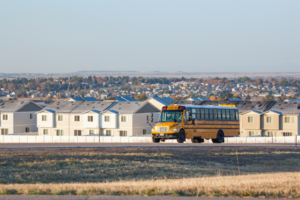 School bus driving through Cheyenne.