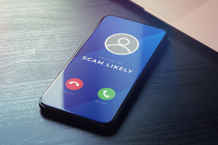 Phone receiving a scam call.