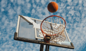 Outdoor basketball hoop.