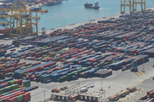 Shipping port full of cargo.