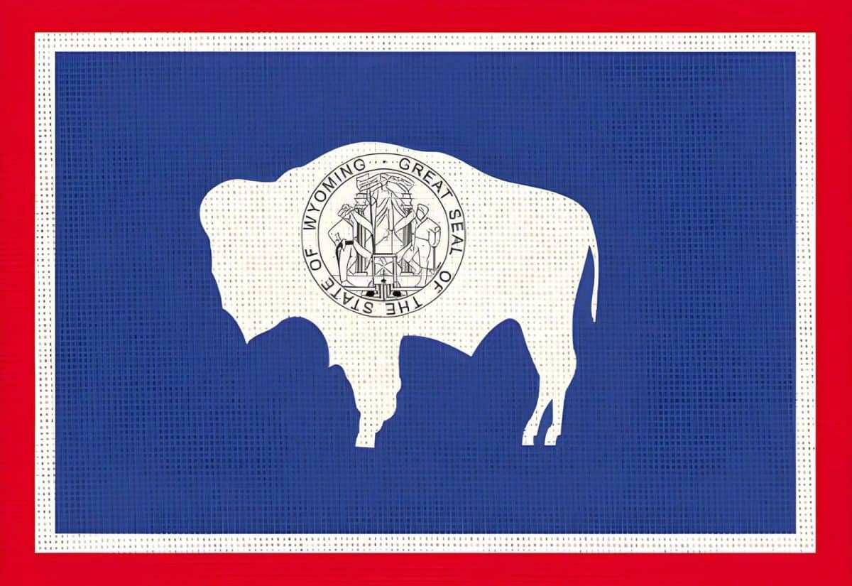 Flag of Wyoming state on fabric surface