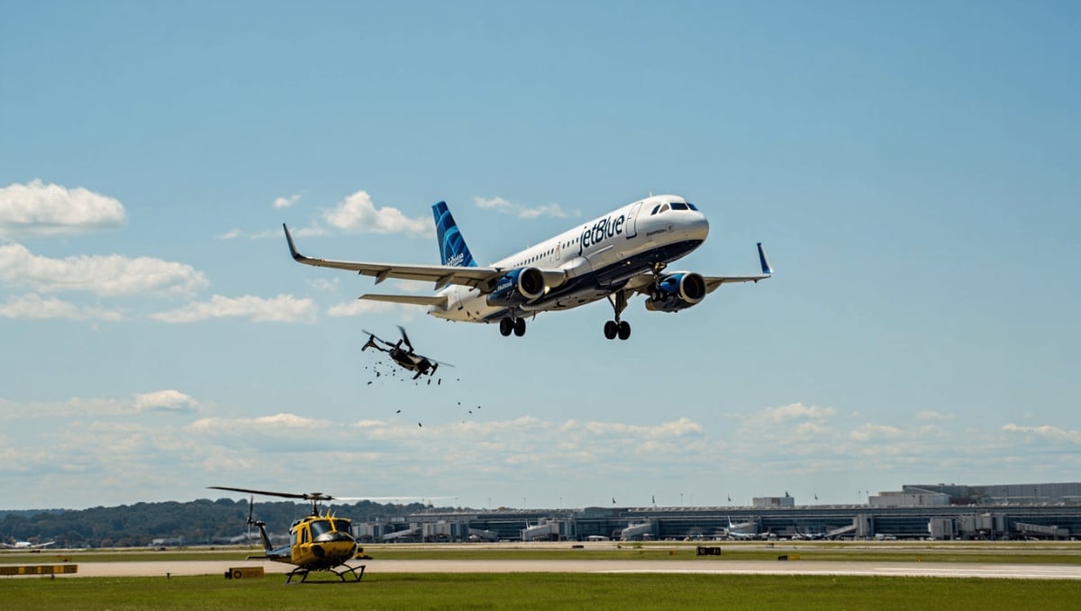 A passenger jet reported hitting a drone approaching NY. A helicopter had a near miss hours later