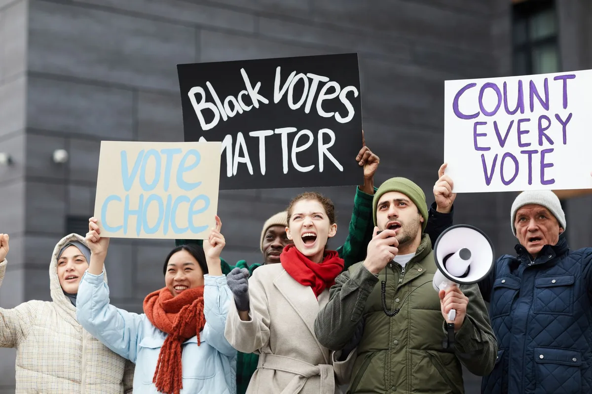 Activists and community members at a voting rights advocacy event